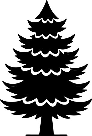 Black silhouette of a coniferous tree on a white background.のイラスト素材