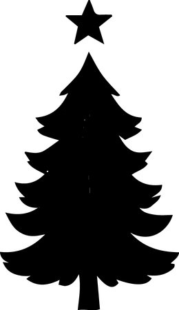 Black silhouette of a Christmas tree on a white background. Vector illustrationのイラスト素材