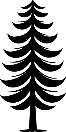 Black silhouette of a fir tree on a white background. Vector illustrationのイラスト素材