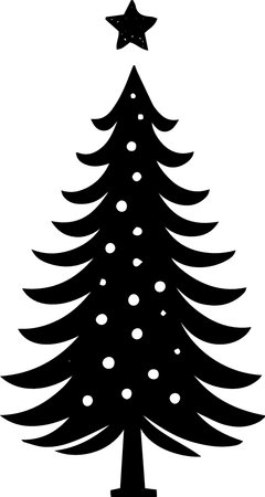 Black silhouette of a christmas tree on a white background, vector illustrationのイラスト素材