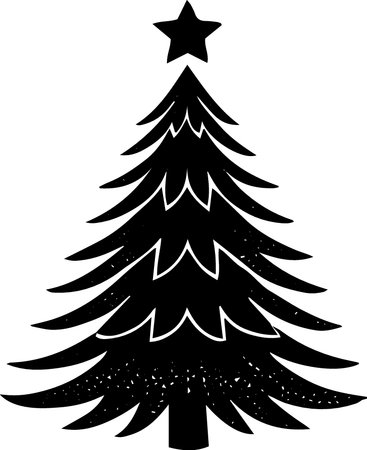 Black silhouette of a Christmas tree with a star on a white backgroundのイラスト素材
