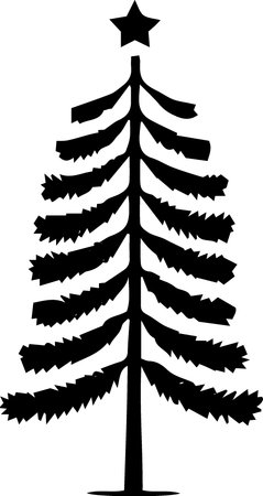 Black Silhouette of a Christmas Tree on a white background.のイラスト素材