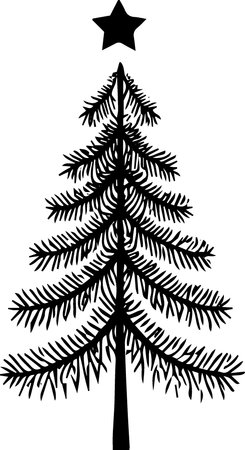 Silhouette of a Christmas tree on a white background. Vector illustrationのイラスト素材