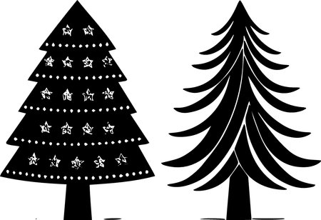 christmas tree silhouette in black and white, vector illustration eps10のイラスト素材