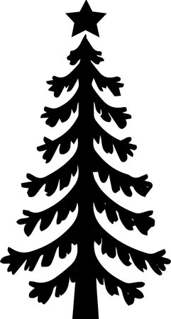 Christmas Tree Silhouette Isolated on White Background, Vector Illustrationのイラスト素材
