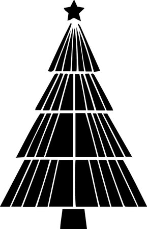 Black Silhouette of a Christmas tree with a star on topのイラスト素材