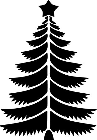 Black silhouette of christmas tree on white background. Vector illustration.のイラスト素材
