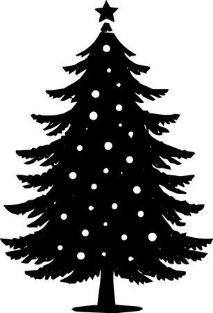 Black silhouette of Christmas tree on a white background. Vector illustration.のイラスト素材