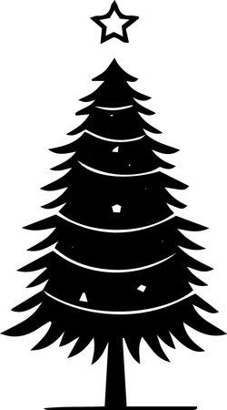 Black silhouette of a Christmas tree on a white background, vector illustrationのイラスト素材