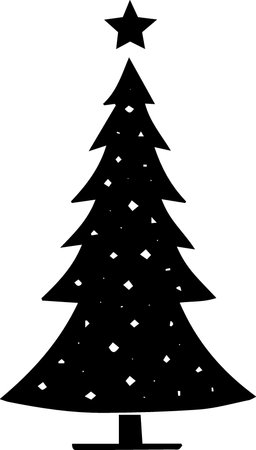 Black silhouette of a Christmas tree on a white background. Vector illustrationのイラスト素材