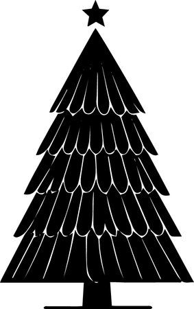 Black and white illustration of a Christmas tree with a star in the centerのイラスト素材