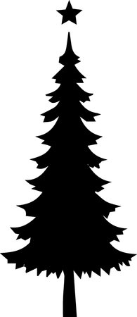 Black Silhouette of a Christmas tree on a white background.のイラスト素材