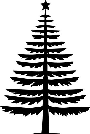 Black silhouette of a christmas tree with a star on the topのイラスト素材