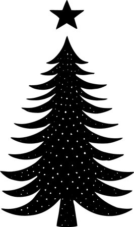 Black silhouette of a Christmas tree on a white background. Vector illustrationのイラスト素材