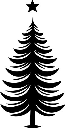 Black silhouette of christmas tree on white background. Vector illustration.のイラスト素材