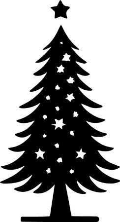 Black silhouette of a christmas tree with stars on a white backgroundのイラスト素材
