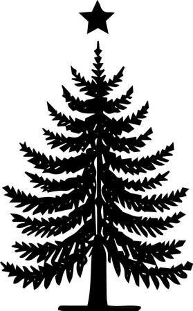 Black silhouette of a Christmas tree on a white background. Vector illustrationのイラスト素材