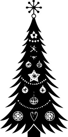 Christmas tree with ornaments isolated on white background. Vector illustration.のイラスト素材