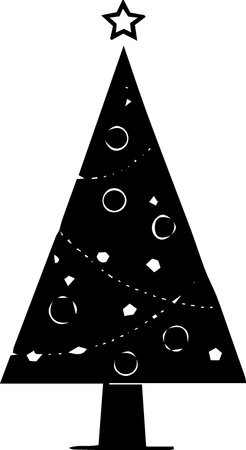 christmas tree isolated on white background, black and white vector illustrationのイラスト素材