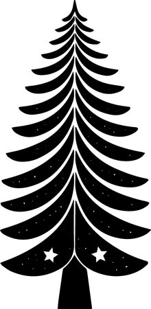 Black and White Silhouette of a Christmas Tree. Vector Illustrationのイラスト素材