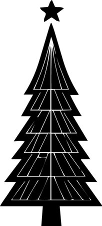 Black and white illustration of a christmas tree with a star.のイラスト素材