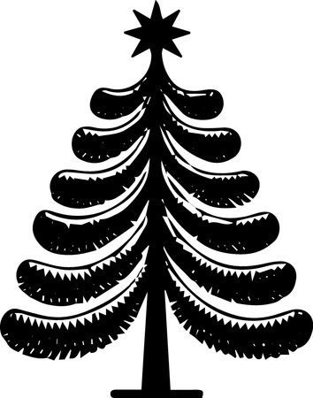 Christmas Tree Silhouette Isolated on White Background, Vector Illustrationのイラスト素材