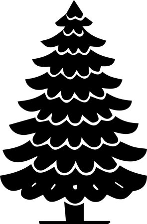 Black silhouette of a Christmas tree on a white background, vector illustrationのイラスト素材