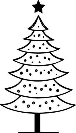 Christmas tree isolated on a white background, vector illustration in black and whiteのイラスト素材