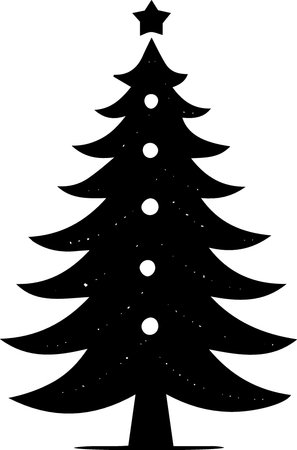 Black silhouette of a Christmas tree on a white background. Vector illustrationのイラスト素材