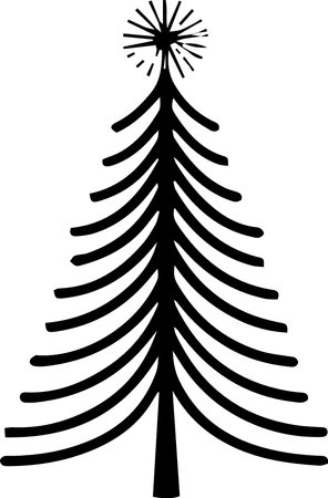 Black silhouette of a Christmas tree on a white background. Vector illustrationのイラスト素材
