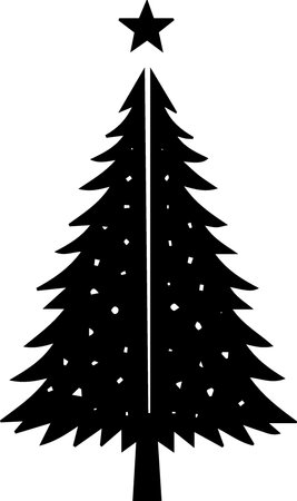 Black silhouette of a Christmas tree on a white background. Vector illustrationのイラスト素材