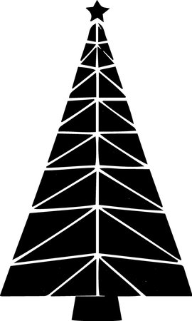 Black and white illustration of a christmas tree on a white backgroundのイラスト素材