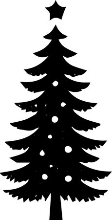 Black silhouette of a Christmas tree on a white background. Vector illustrationのイラスト素材