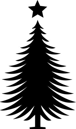 Black silhouette of a Christmas tree on a white background, vector illustrationのイラスト素材
