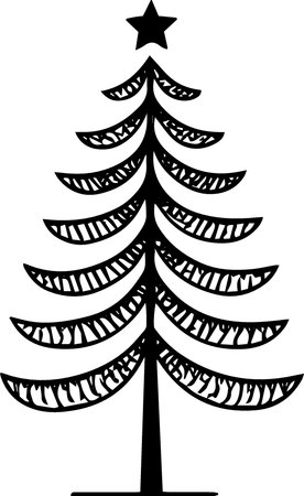 Christmas Tree Silhouette Isolated on White Background Vector Illustrationのイラスト素材