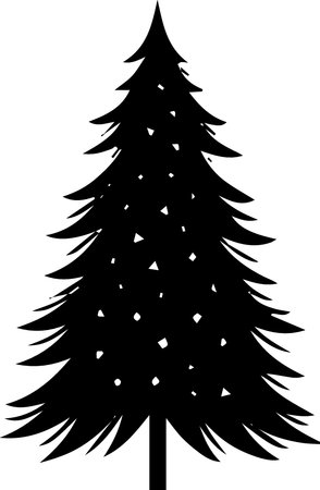 Black silhouette of a Christmas tree on a white background. Vector illustrationのイラスト素材