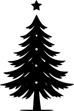 Black silhouette of a Christmas tree on a white background. Vector illustrationのイラスト素材
