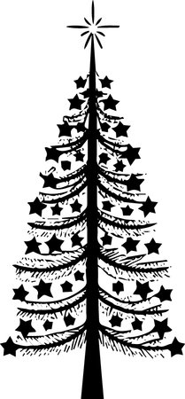 Christmas Tree with Stars.Vector illustration ready for vinyl cutting and tattoo.のイラスト素材