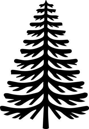 Black silhouette of a coniferous tree on a white background.のイラスト素材