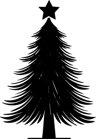 Black silhouette of a Christmas tree with a star. Vector illustration.のイラスト素材
