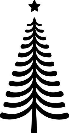 Black silhouette of a Christmas tree on a white background. Vector illustrationのイラスト素材