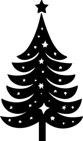 Black silhouette of a Christmas tree on a white background, vector illustrationのイラスト素材