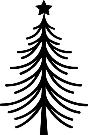 Black silhouette of a Christmas tree on a white background. Vector illustrationのイラスト素材