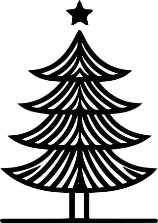 Black and white christmas tree isolated on white background. Vector illustrationのイラスト素材