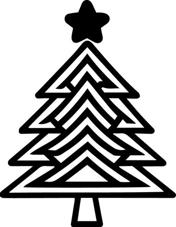 Black line Christmas tree icon isolated on white background. Vector Illustrationのイラスト素材