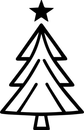 Black line Christmas tree icon isolated on white background. Vector Illustrationのイラスト素材