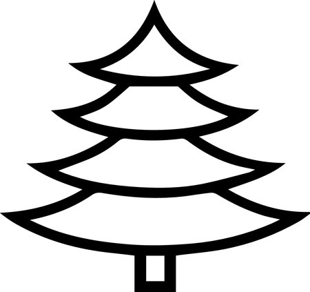 Black line Christmas tree icon isolated on white background. Happy New Year. Vector Illustrationのイラスト素材