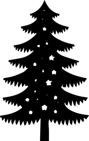 Black silhouette of a Christmas tree on a white background. Vector illustrationのイラスト素材