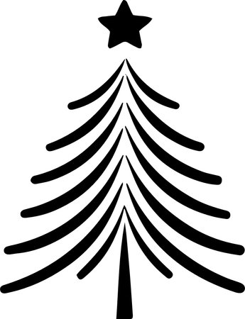 Black silhouette of a Christmas tree with a star icon isolated on white backgroundのイラスト素材