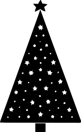Black and white christmas tree silhouette with stars. Vector illustration.のイラスト素材